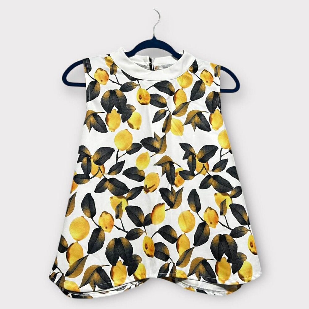 Lemon Print Sleeveless Blouse | Chic Summer Top | Size L